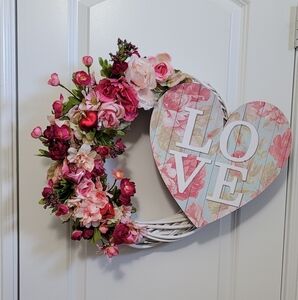 Handmade Valentine wreath.  Would look beautiful on any door.